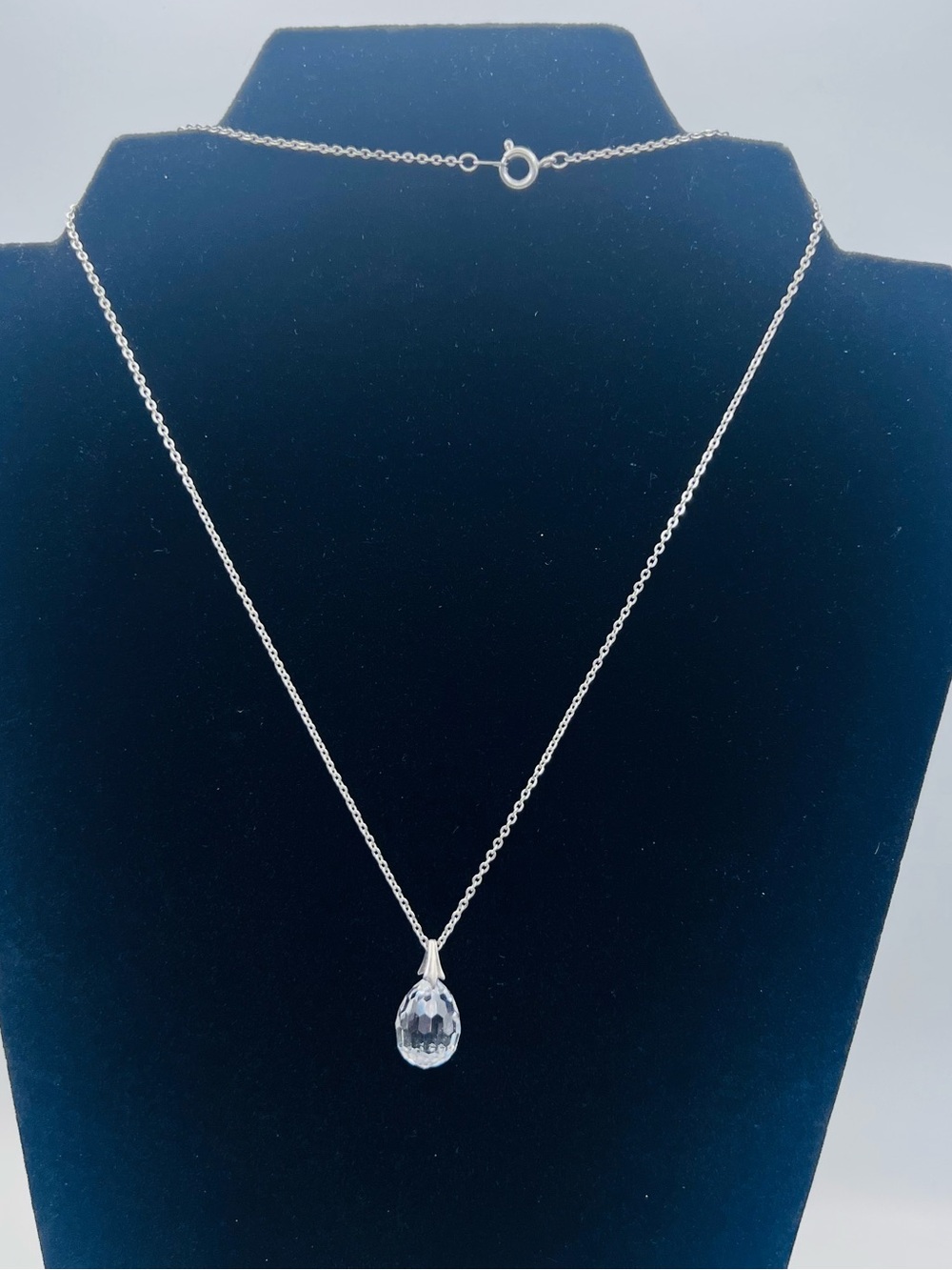Clear Crystal Teardrop Pendant Necklace Delicate Chain